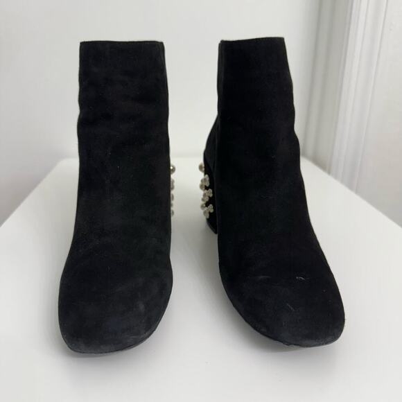 Stuart Weitzman Pearl Bacari Velvet Block Heel Booties Black Maximalist Sz 6.5 - Picture 4 of 10
